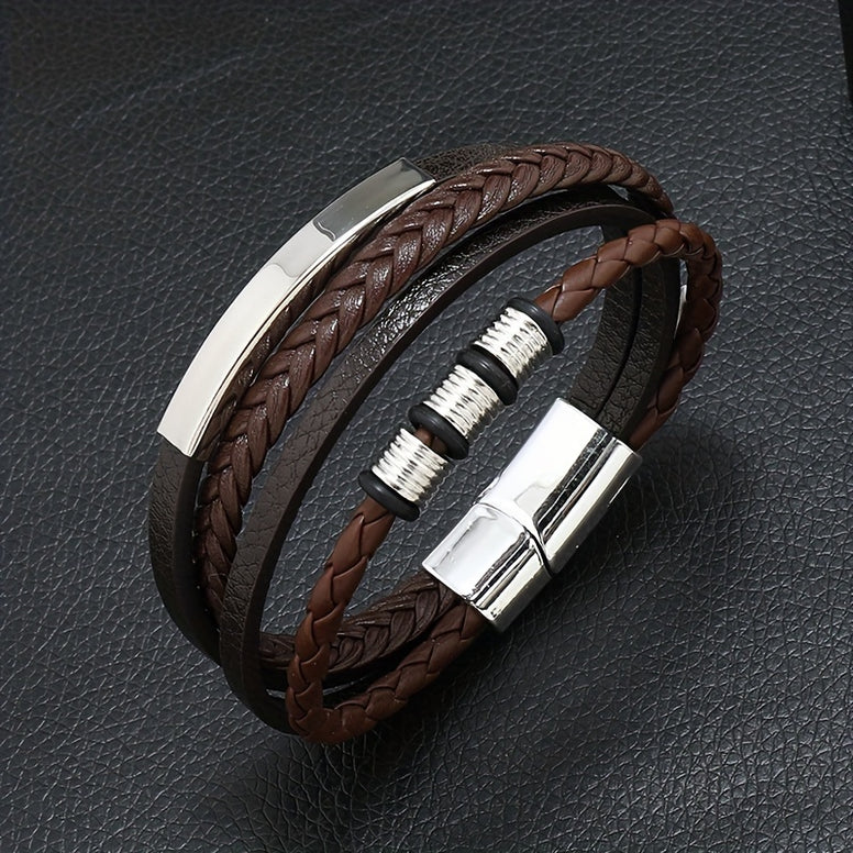 Men's Vintage Woven Multi-Layer Magnetic Buckle Bracelet - Stylish Hand Accessories