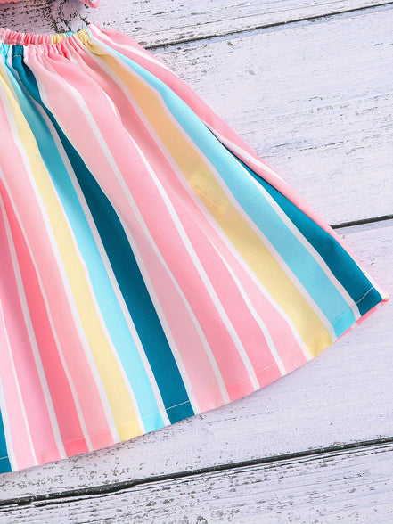 Summer Breeze: Girls' Striped Cut-Out Dress for Sunny Days