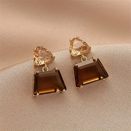 14k Plated Japanese & Korean Elegant Brown Faux Crystal Earrings Fashion Decorations Easter Thanksgiving Mother's Day Gift For Friends, Mothers, Daughters