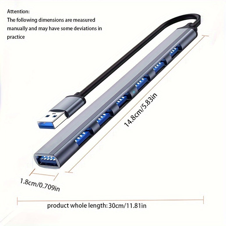 موزع USB 3.0 بـ 7 منافذ هيكل من سبائك الألومنيوم موزع متعدد لأجهزة اللابتوب والأجهزة اللوحية وأجهزة الكمبيوتر