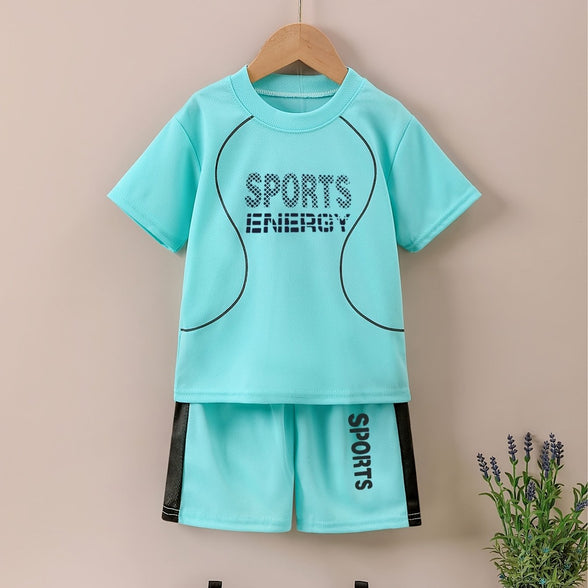 Sports Energy Print Boys 2-Piece Athletic Outfit Set: Quick Dry Summer Clothes