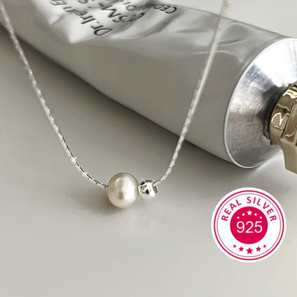 925 Sterling Silver White Pearls Pendant Necklace Simple Snake Bone Chain Neck Jewelry Valentine's Day Gift With Gift Box