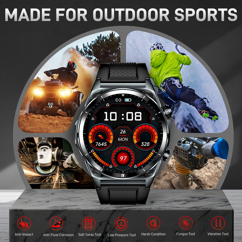 EIGIIS Smart Watch: 3.63cm AMOLED HD Screen, Sleep Tracker, Wireless Call, Pedometer, Music Control, 100  Sport Modes, Rugged Business Style Watch for iPhone and Android - Perfect for Men!