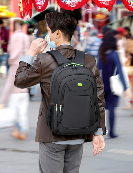 Versatile Solid Color Classic Backpack with Multi-Zippers