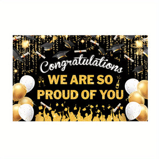 1pc, Graduation Season Decoration Banner, 180cm * 115cm/70.8 Inches * 45.3 Inches, We Are Proud Of You. Theme Graduation Party Decoration, Celebration Graduation Ceremony Decoration Banner, Graduation Event Photo Decoration Background Banner.