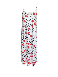 Heart & Polka Dot Print Cami Dress, Casual V Neck Sleeveless Maxi Dress, Women's Clothing