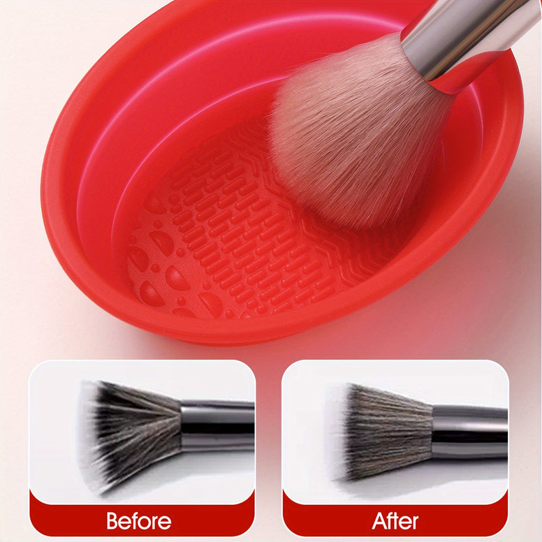 GlamClean Makeup Cleaning Kit: Compact Brush Cleaning Pad and Scrubber Bowl for Girls and Women - Easy and Portable Cosmetic Brush Cleaner