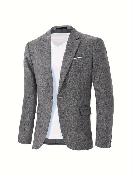 Men's Classic Business One-Button Blazer: A Solid Color Essential for Spring and Fall