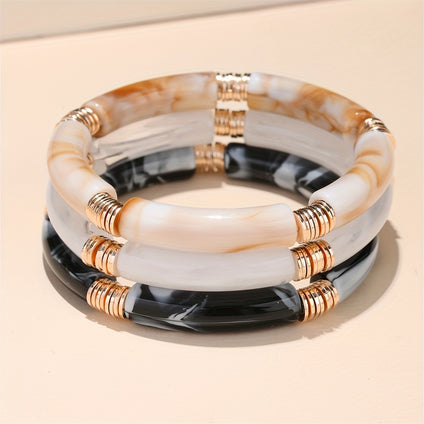 3pcs/Set Jelly Color Strand Bracelets, Bohemian Style Long Tube Beads Wrap Bracelets Bangles Party Dress Accessories