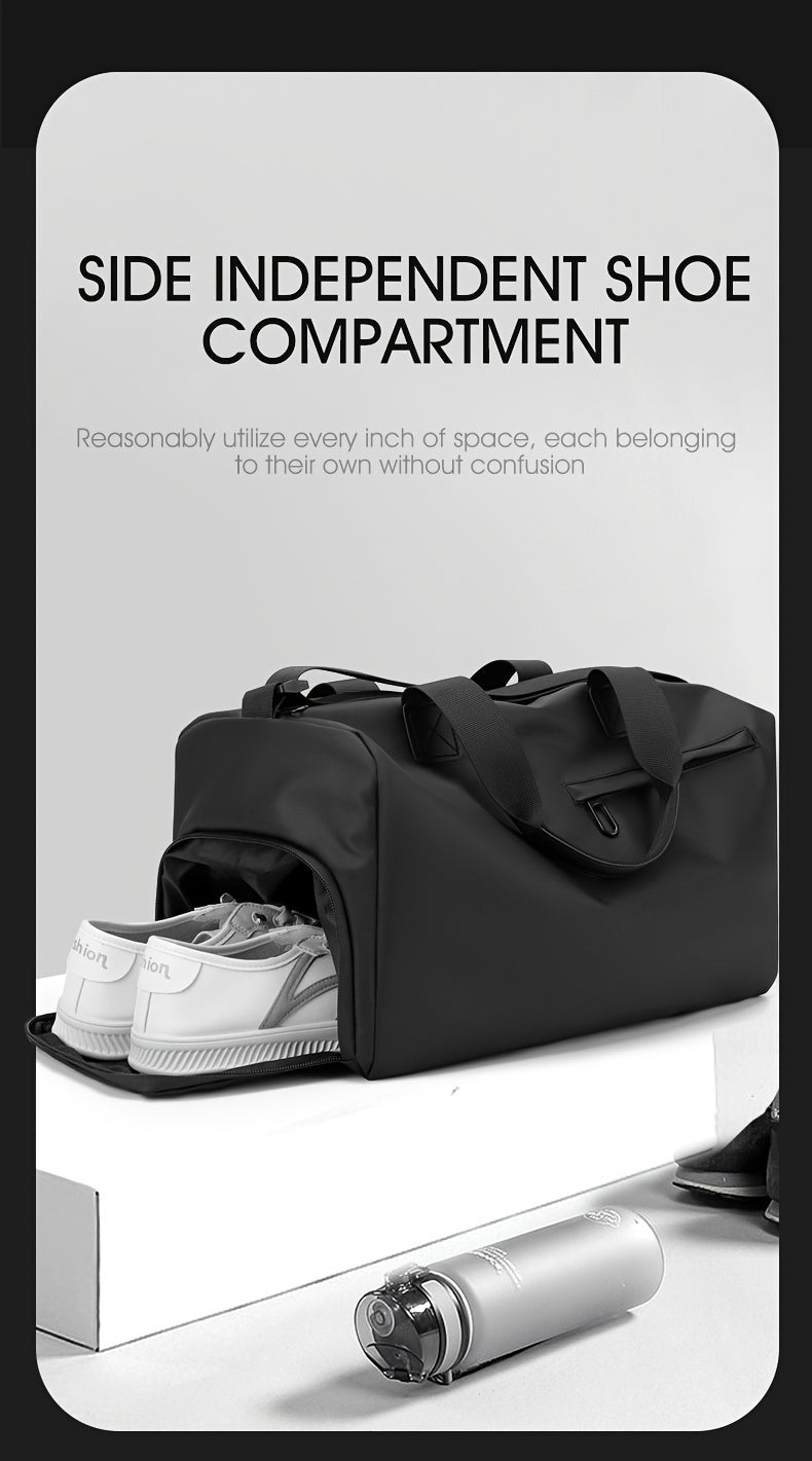 Waterproof Black Gym Bag with Shoe Compartment: The Perfect Casual Fitness and Weekend Travel Duffel Bag