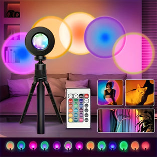 1pc 16 Colors Sunset Projection Light, With Remote Control, Tripod Stand Rotatable, RGB Night Light, Party, Living Room Night Light, Bedroom Decorative Light