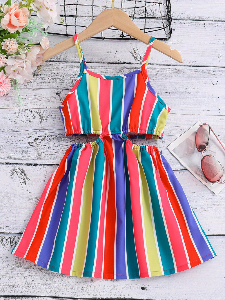 Summer Breeze: Girls' Striped Cut-Out Dress for Sunny Days