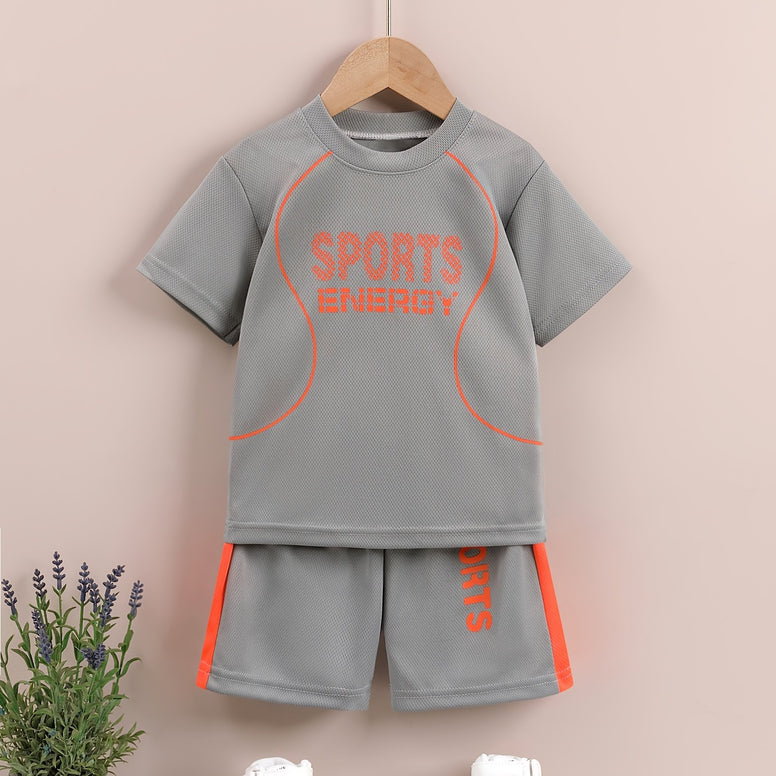 Sports Energy Print Boys 2-Piece Athletic Outfit Set: Quick Dry Summer Clothes