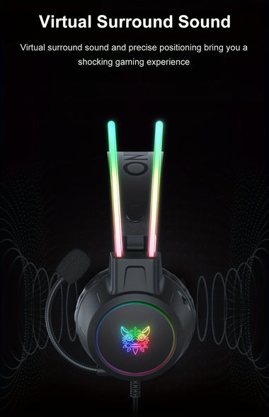 Ultimate Gaming Experience: Onikuma Double Head Beam Noise Cancelling Stereo Surround Headphones with RGB Lighting