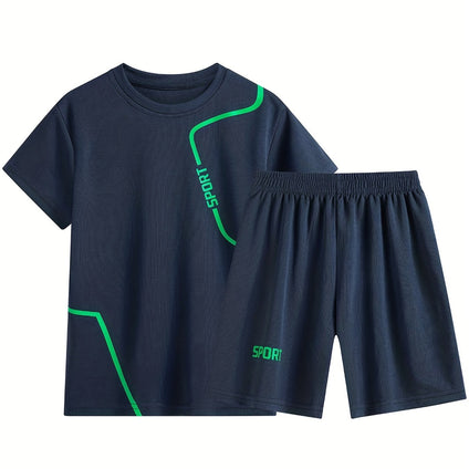 Boys Summer Sports Suit: Short Sleeves, Round Neck Tops & Bottoms - Comfortable & Breathable