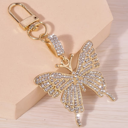 1pc Shiny Rhinestone Butterfly Keychain Cute Animal Alloy Key Chain Ring Bag Backpack Charm Car Key Pendant Earbud Case Accessories Women Daily Use Gift