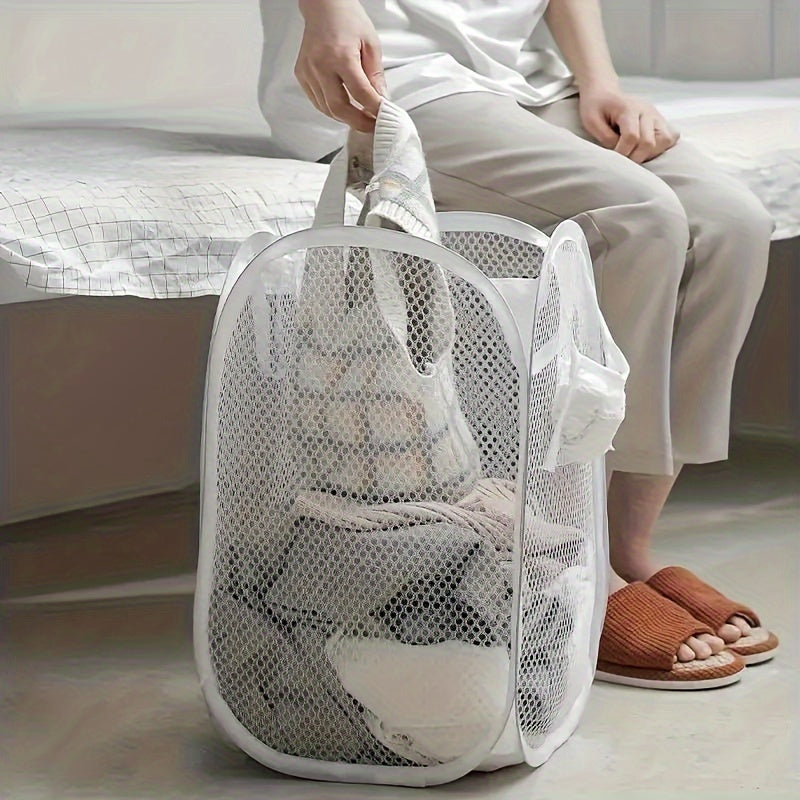 Space-Saving Foldable Mesh Laundry Basket