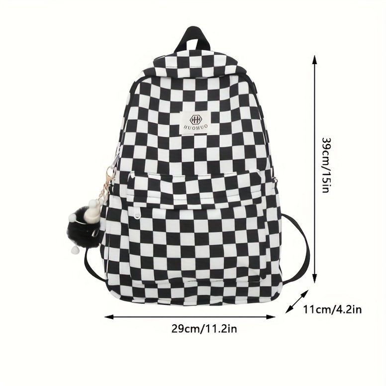 Chic Checkerboard Backpack for Students: Perfect for Junior