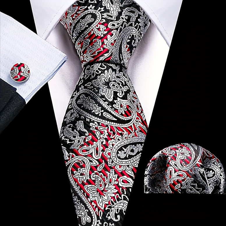 Men's Classic Fashion Striped Handkerchief and Cufflink Set for Business Parties