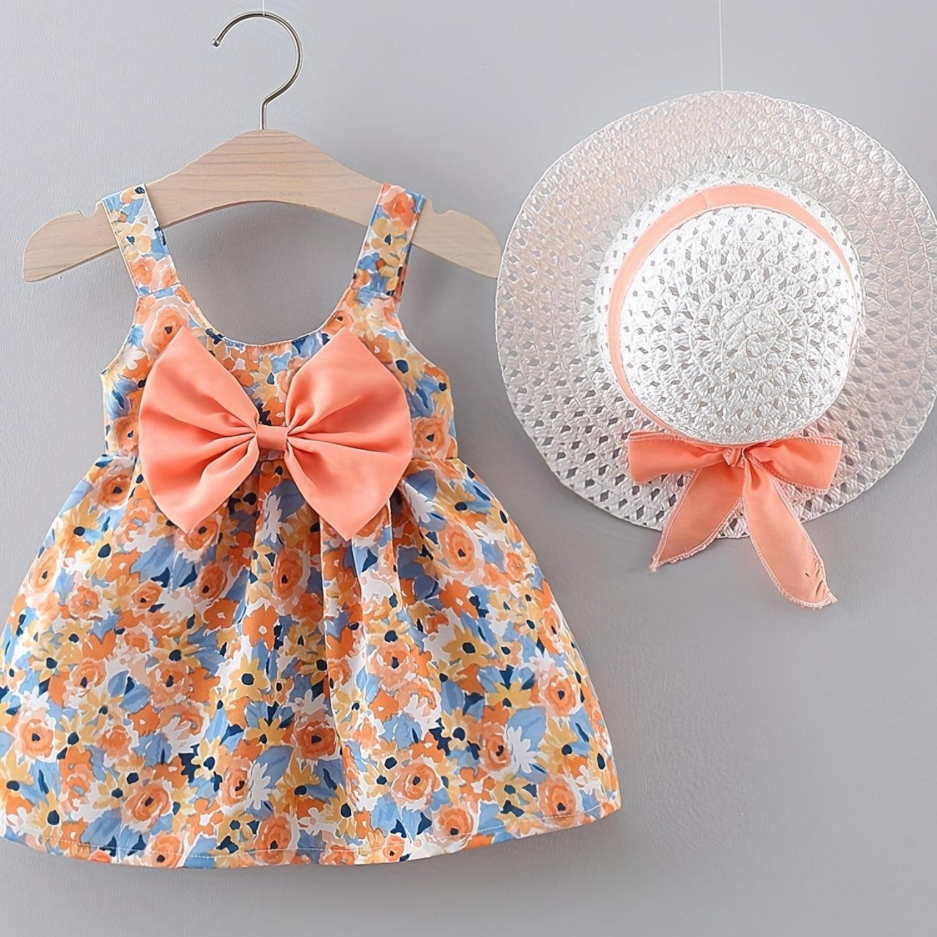 Sweet and Stylish: Puffy Cami Dress with Bow Hat for Baby Girls