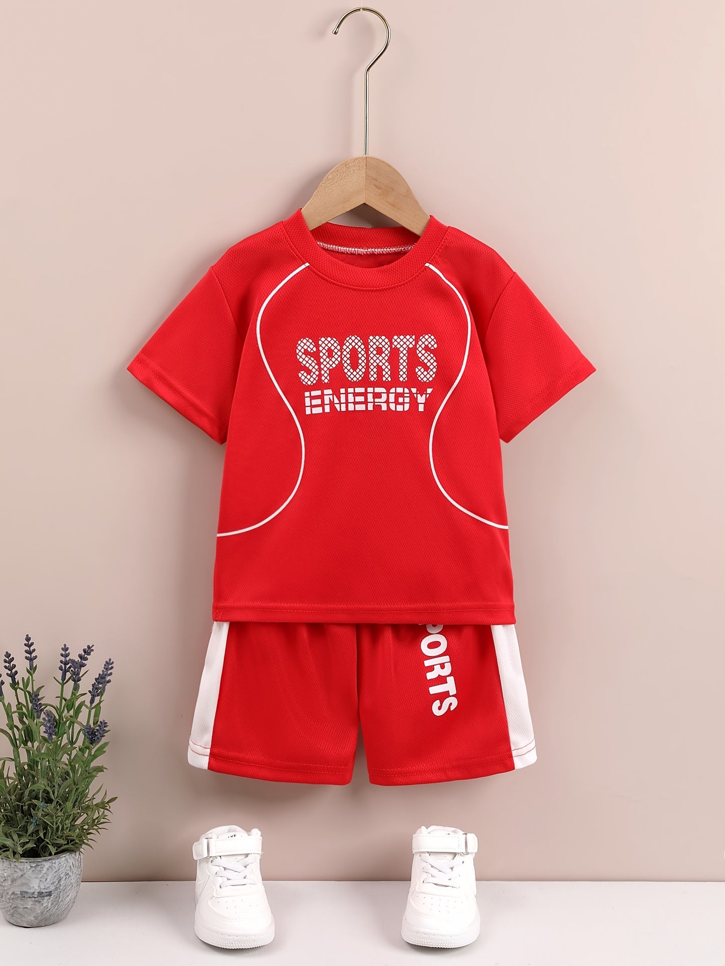 Sports Energy Print Boys 2-Piece Athletic Outfit Set: Quick Dry Summer Clothes