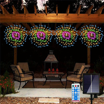 1pc 480 LED Solar Starburst Sphere Lights, Firework Lights With Remote Control Timer 8 Lighting Modes, Dimmable Waterproof Hanging Fairy Light, Copper Wire Sparkly Lights For Patio Party Tent, Halloween & Christmas Decorations