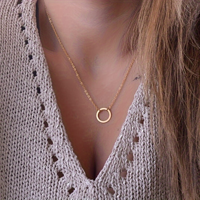 Monochrome Circle Y-Necklace: Sleek and Simple Alloy Neck Jewelry for Women