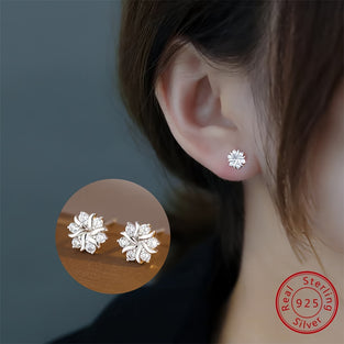 925 Sterling Silver Snowflake Stud Earrings with Hypoallergenic Zircon