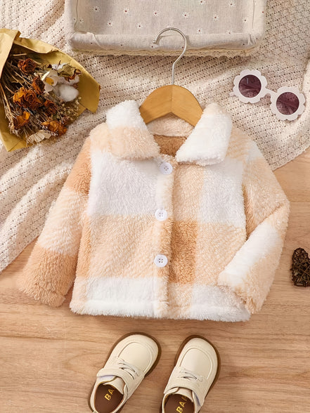 Cozy Chic: Baby Girls' Fuzzy Plaid Jacket