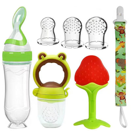 Clip Feeding Set 7 Piece Ergonomic Silicone Squeeze Feeder BPA Free Includes Milk and Water Bottle Convenient for Parents