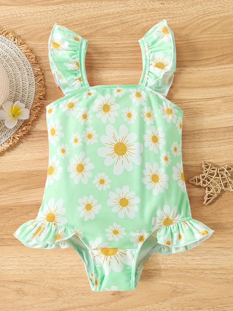 Adorable Daisy Print Girls' One-Piece Swimsuit