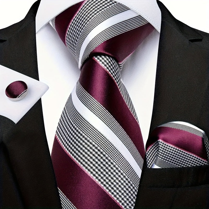 Men's Classic Fashion Striped Handkerchief and Cufflink Set for Business Parties