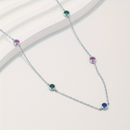 925 Sterling Silver Personality Multicolor Zircon Chain Necklace 18K Plated Stylish Necklace For Women