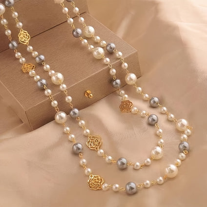 Golden Rose Necklace  Elegant Faux Pearl Jewelry Gift