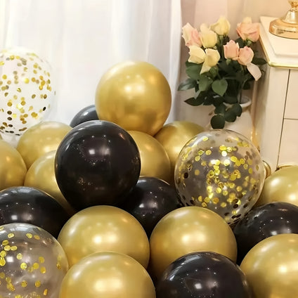 16pcs Black Golden Confetti Latex Balloons, Wedding Decor, Birthday Party Decor, Anniversary Decor, Graduation Decor, Holiday Decor, Mother's Day Decor, Indoor Outdoor Decor, Home Decor, Room Decor