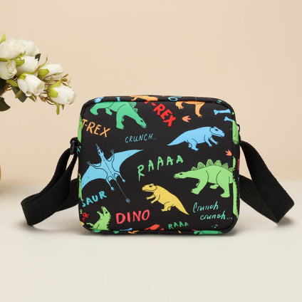 1pc Girl's Trendy Cartoon Excavator Dinosaur Unicorn Pattern Square Bag, Mini Casual Kawaii Crossbody Bag, Travel Holiday Coin Purse, Random Print Pattern And Zipper, Ideal choice for Gifts