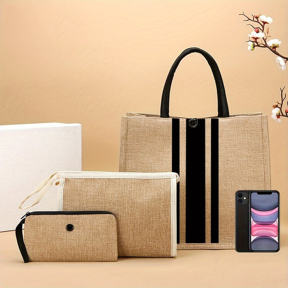 3-Piece Elegant Stripe Tote Bag Set: Perfect Gift for Teachers