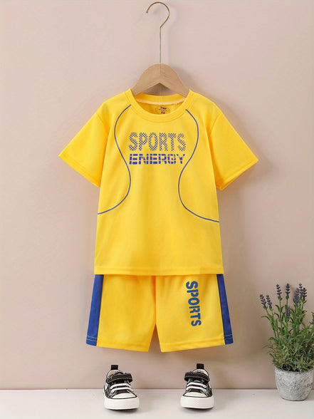 Sports Energy Print Boys 2-Piece Athletic Outfit Set: Quick Dry Summer Clothes