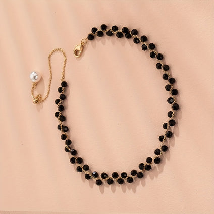 Retro Black Beaded Clavicle Chain Elegant Charm Necklace Boho Choker Necklace Accessories