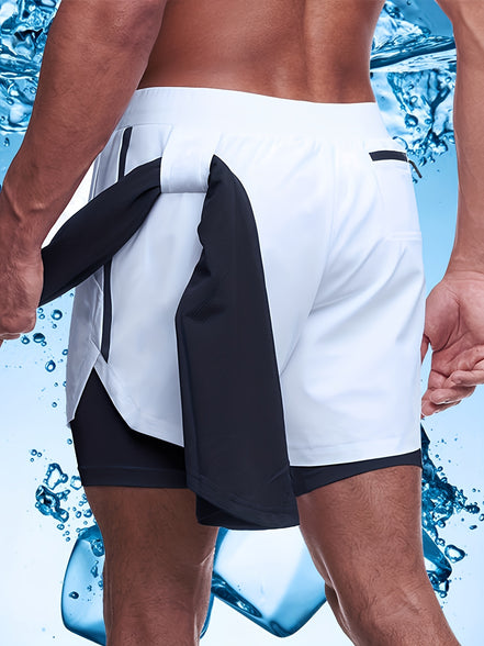 Men's 2-in-1 Swim Boxers: Double Layer Swimsuit Shorts for Summer Beach