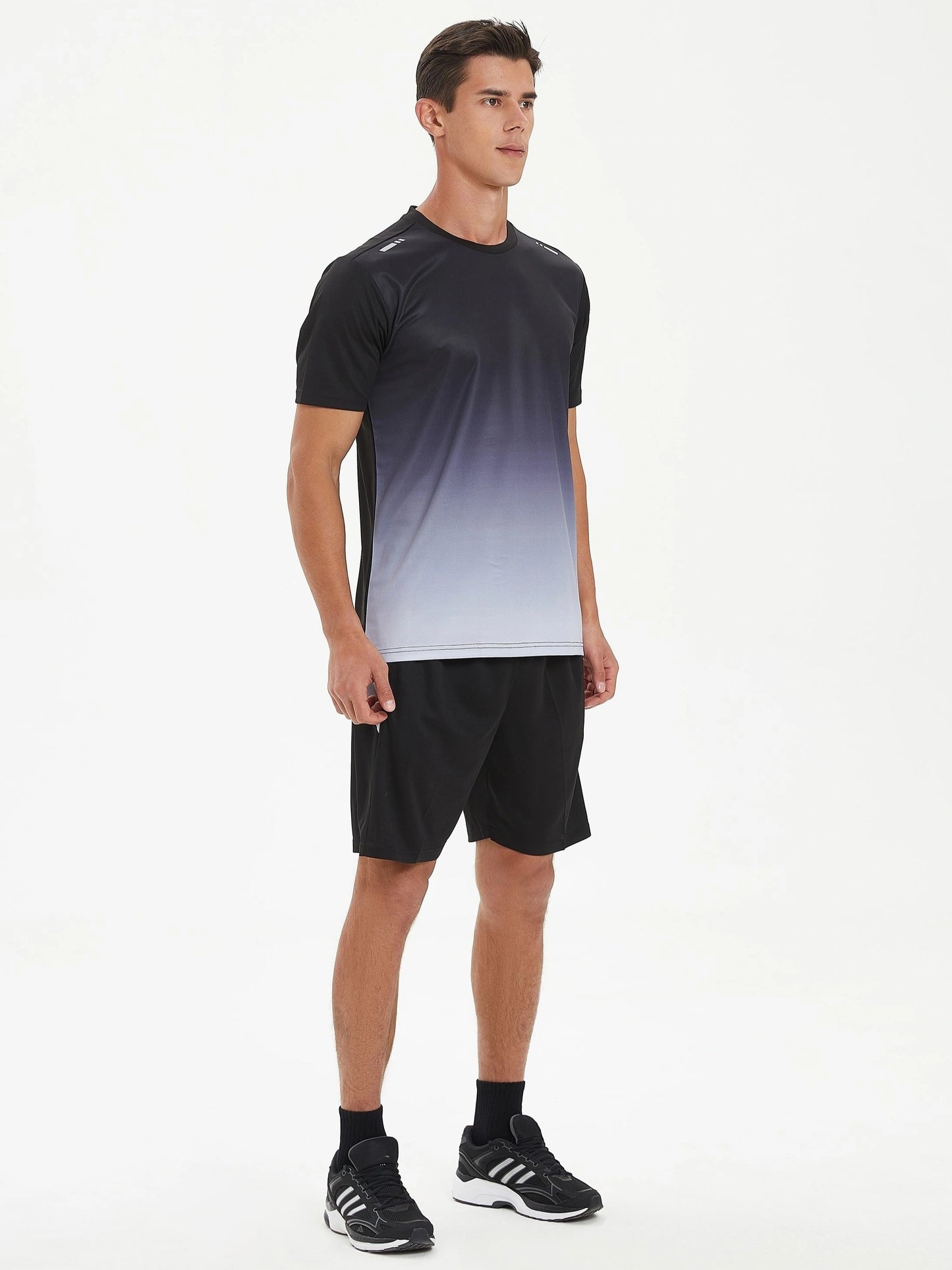 Men's Gradient Sports Set: Quick Dry Ice Silk T-Shirt and Shorts for Running, Basketball, and Fitness