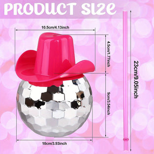 1pc Disco Ball Cup Pink Cowgirl Hat Cups With Straw, Mirror Ball Cups Disco Party Supplies Wine Cocktail Glass Drinking Tea Bottle For Nightclub Bar Party 600ml/21oz