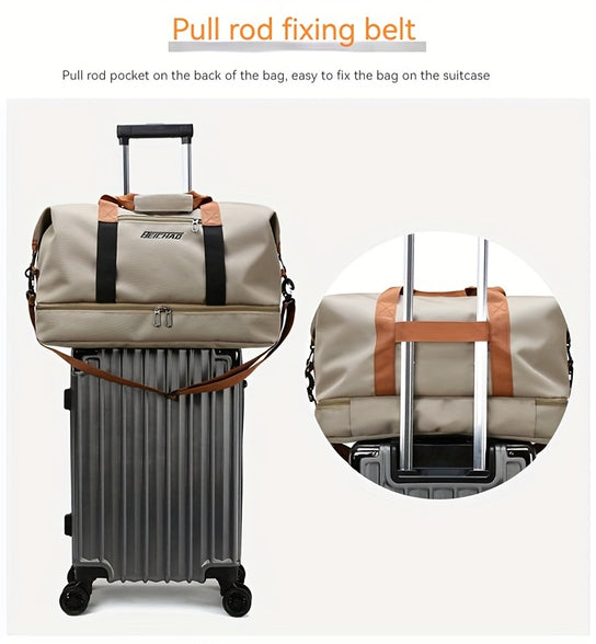 Ultimate Travel Companion: Large Capacity Boarding Luggage Bag with Shoe Compartment and Wet/Dry Separation