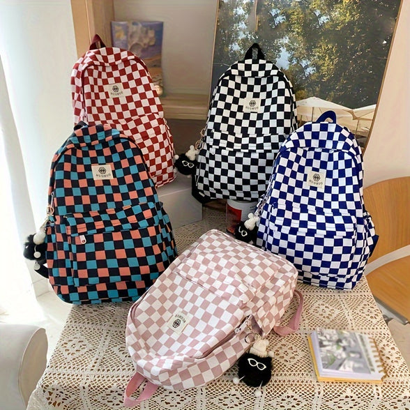 Chic Checkerboard Backpack for Students: Perfect for Junior