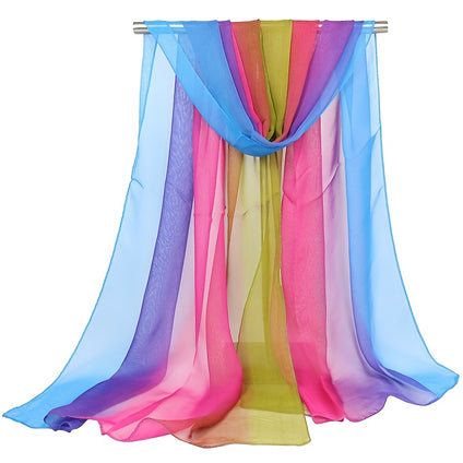 Women's Chiffon Scarf Stylish Gradient Color Long Lightweight Sunscreen Shawl Head Wrap