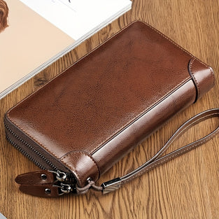 1pc New Men's Clutch Bag, Large Capacity Double Zipper Clutch Bag, Multi-card Slots Cell Phone Wallet