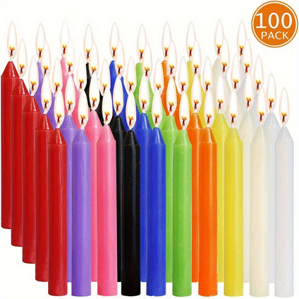 100 Pack Multicolor Wax Candle Sticks - 10.16cm Tall Paraffin Wax Birthday Candles with 1.5 Hours Burn Time - No Power Supply Needed