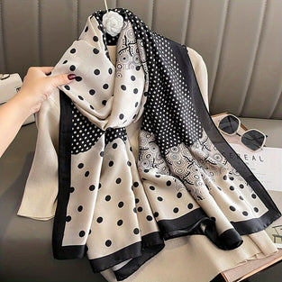 Stylish Polka Dot Circle Scarf Casual Color Block Smooth Shawl Outdoor Windproof Sunscreen Travel Beach Towel