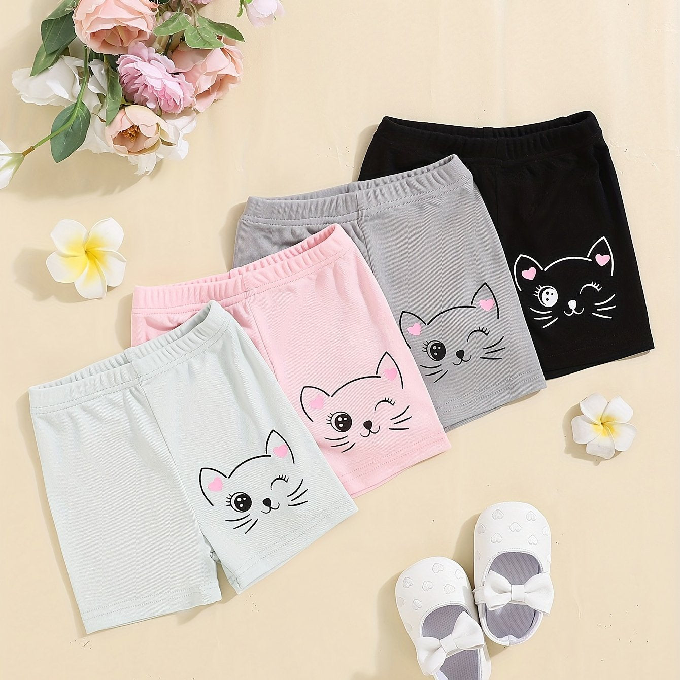 Cartoon Cat Print Shorts: Cute and Comfy Bottoms for Baby Girls