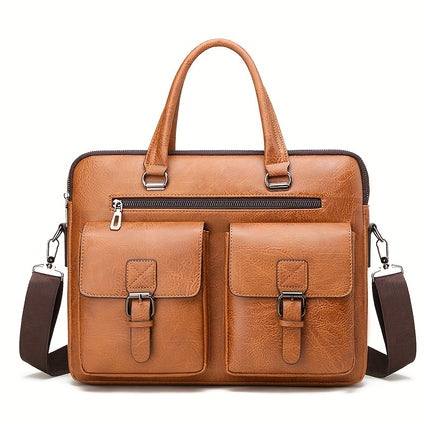 1pc Retro Large Capacity Business Handbag, PU Leather Briefcase